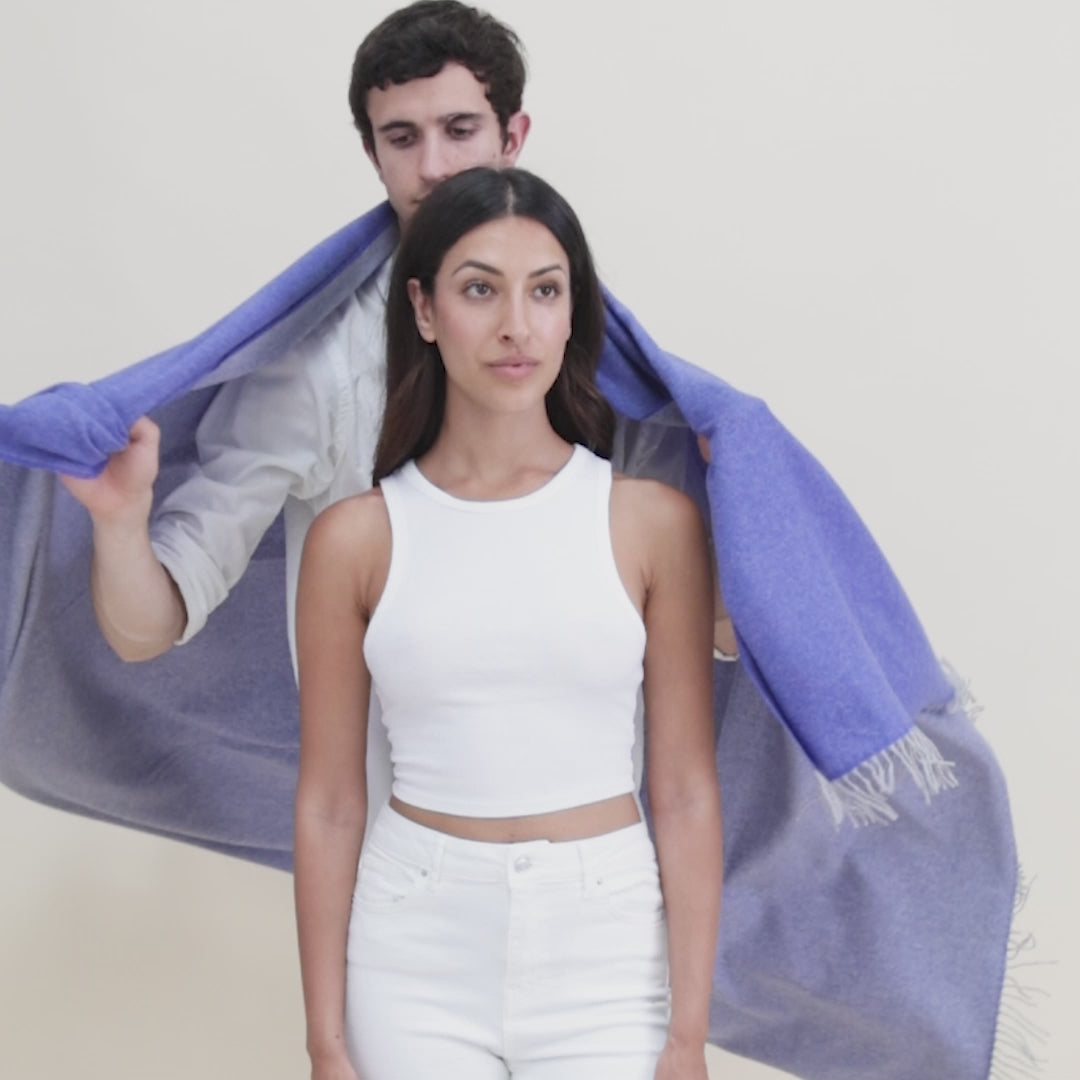 Love Stories - 100% Cashmere Blanket - Cobalt Blue & French Grey Reversible