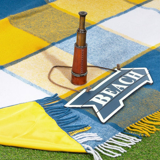 Pure new wool picnic blanket - Blue check & Yellow - Heating & Plumbing London - Picnic Blanket