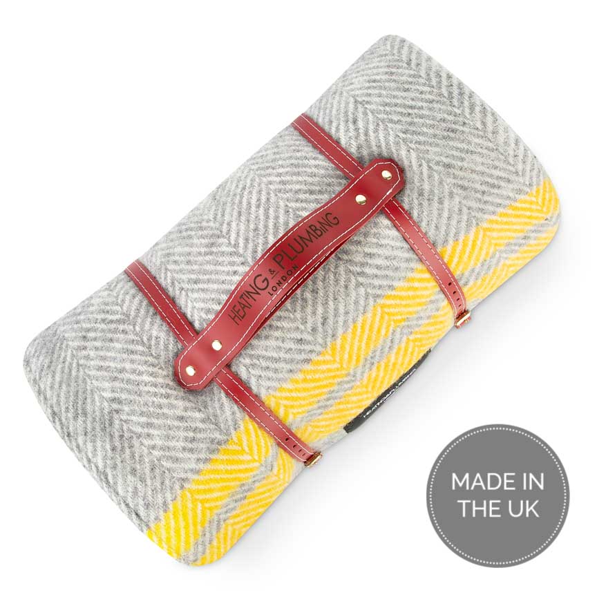 Pure new wool picnic blanket - Grey & Yellow - Heating & Plumbing London - Picnic Blanket