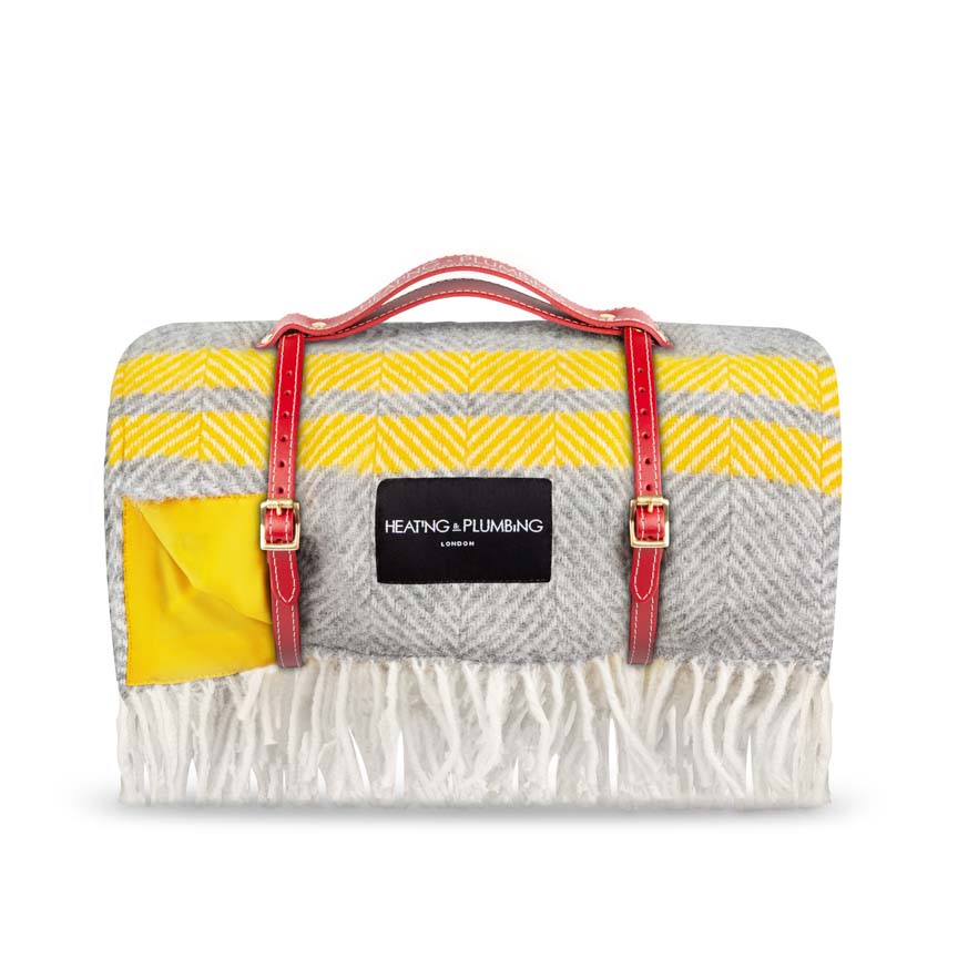 Pure new wool picnic blanket - Grey & Yellow - Heating & Plumbing London - Picnic Blanket