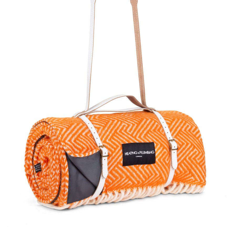 Pure new wool picnic blanket - Lollypop Orange - Heating & Plumbing London - Picnic Blanket