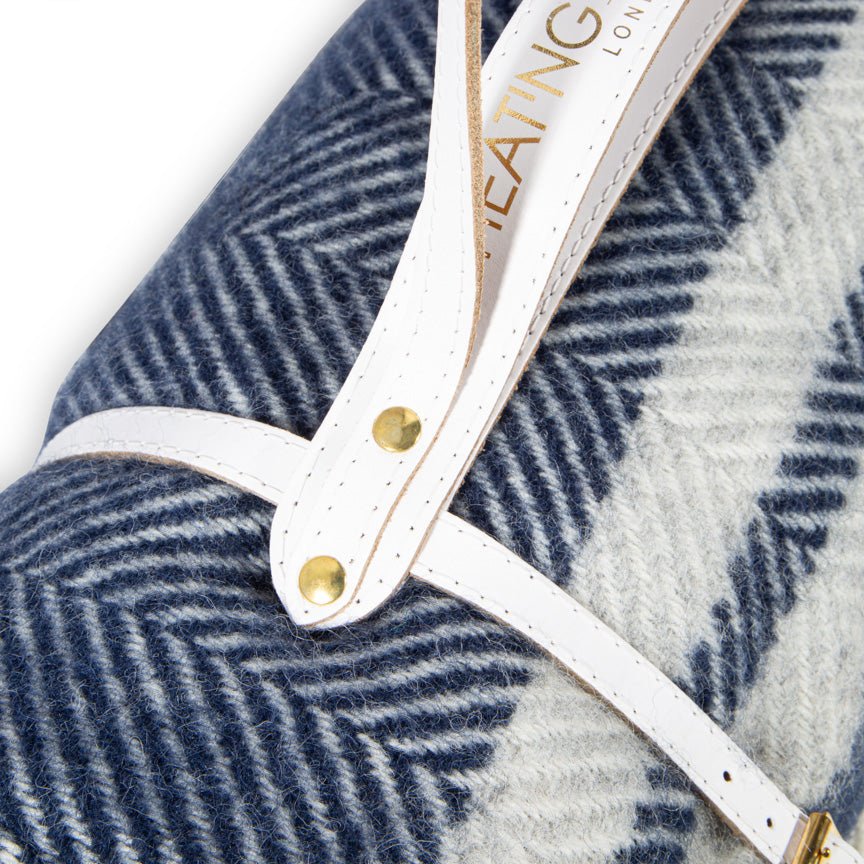 Pure new wool picnic blanket - Marine Blue with Grey Stripes - Heating & Plumbing London - Picnic Blanket