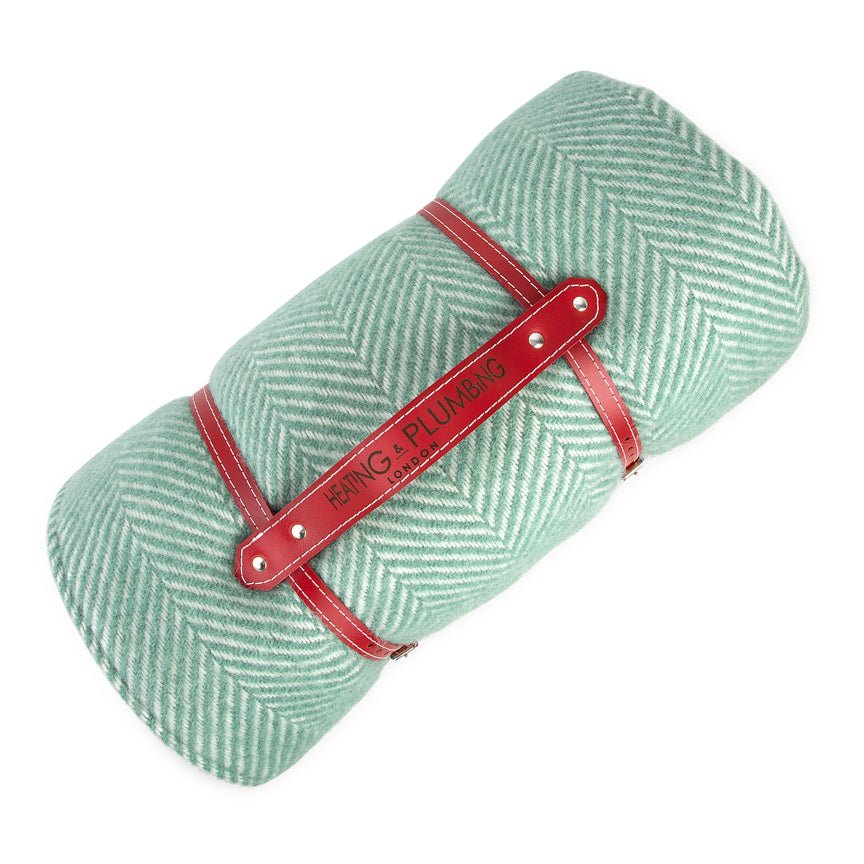 Pure new wool picnic blanket - Mint Green & Yellow - Heating & Plumbing London - Picnic Blanket