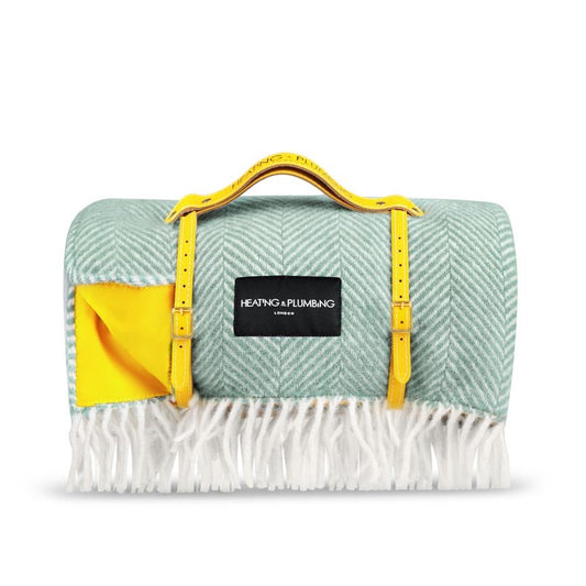 Pure new wool picnic blanket - Mint Green & Yellow - Heating & Plumbing London - Picnic Blanket 864