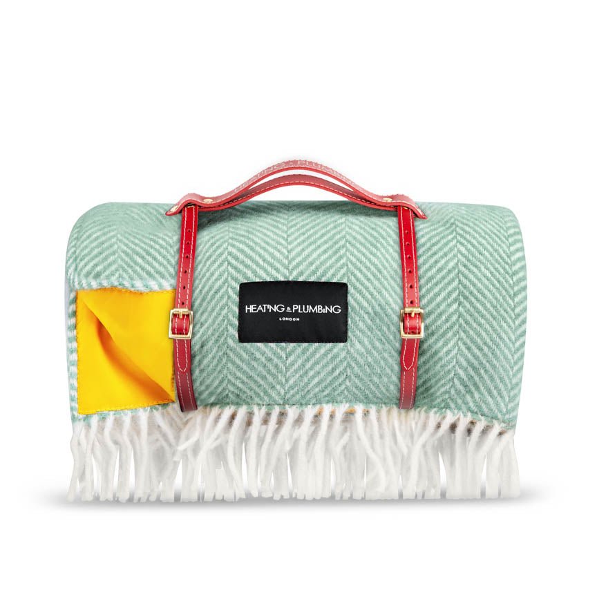 Pure new wool picnic blanket - Mint Green & Yellow - Heating & Plumbing London - Picnic Blanket