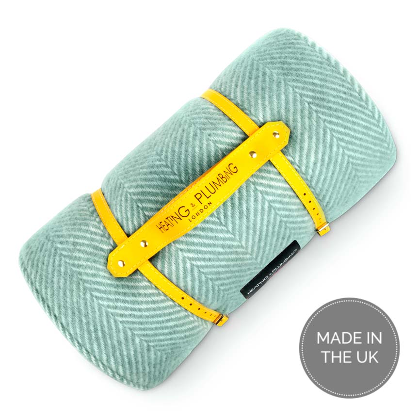 Pure new wool picnic blanket - Mint Green & Yellow - Heating & Plumbing London - Picnic Blanket