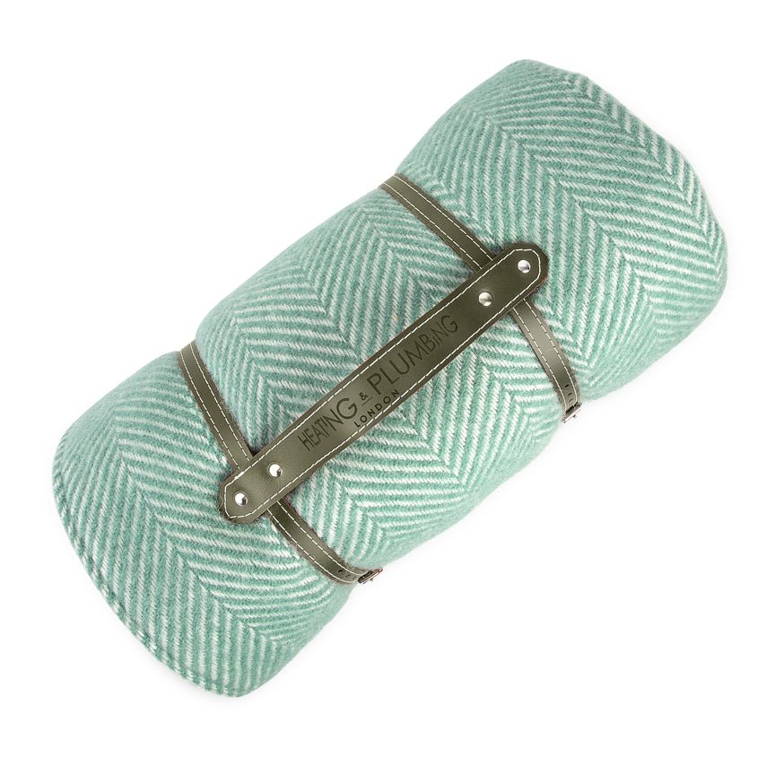 Pure new wool picnic blanket - Mint Green & Yellow - Heating & Plumbing London - Picnic Blanket