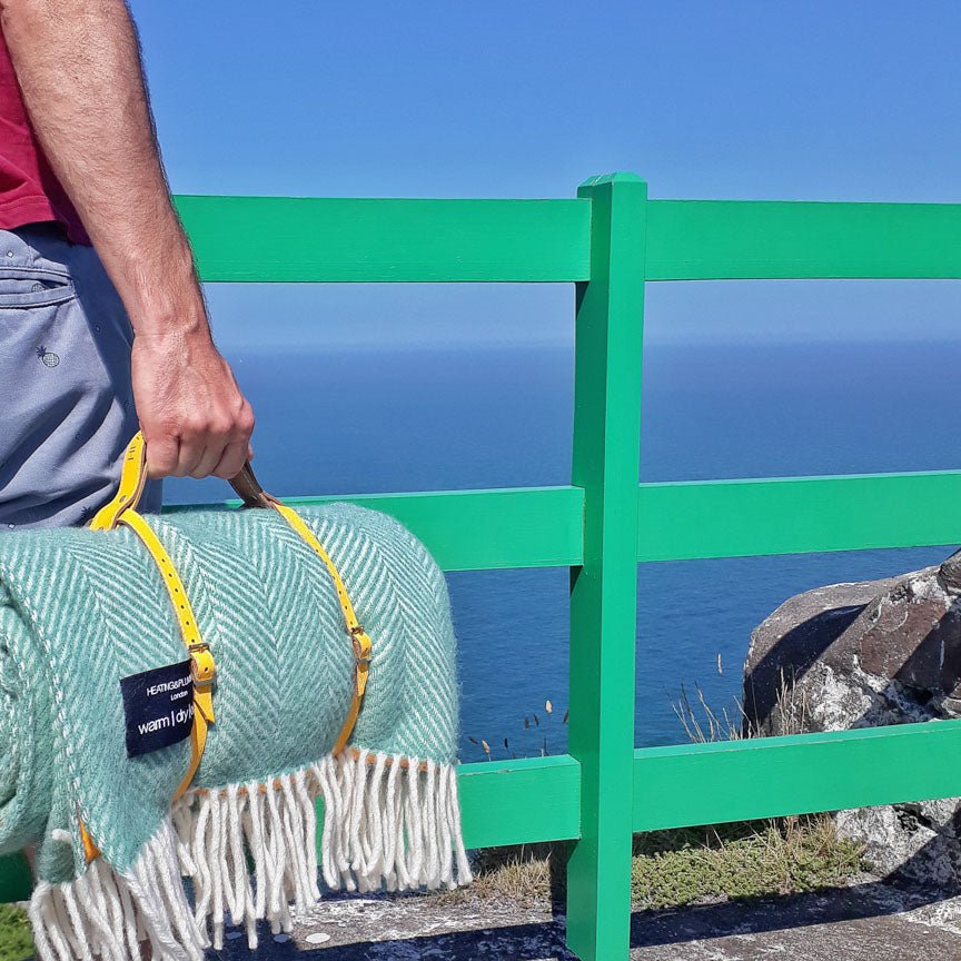 Pure new wool picnic blanket - Mint Green & Yellow - Heating & Plumbing London - Picnic Blanket