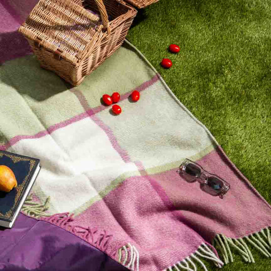 Pure new wool picnic blanket - Pink Checks - Heating & Plumbing London - Picnic Blanket