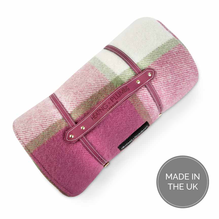 Pure new wool picnic blanket - Pink Checks - Heating & Plumbing London - Picnic Blanket