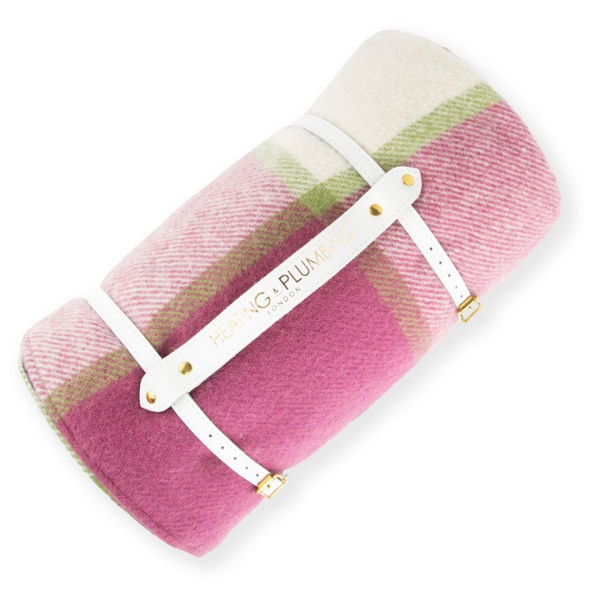 Pure new wool picnic blanket - Pink Checks - Heating & Plumbing London - Picnic Blanket