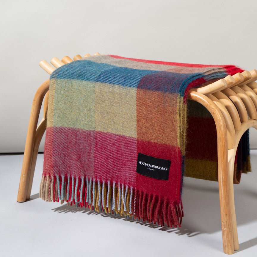 Wonderland - Alpaca & Merino Lambswool Blanket - Bright Coloured Checks - Heating & Plumbing London - Throw