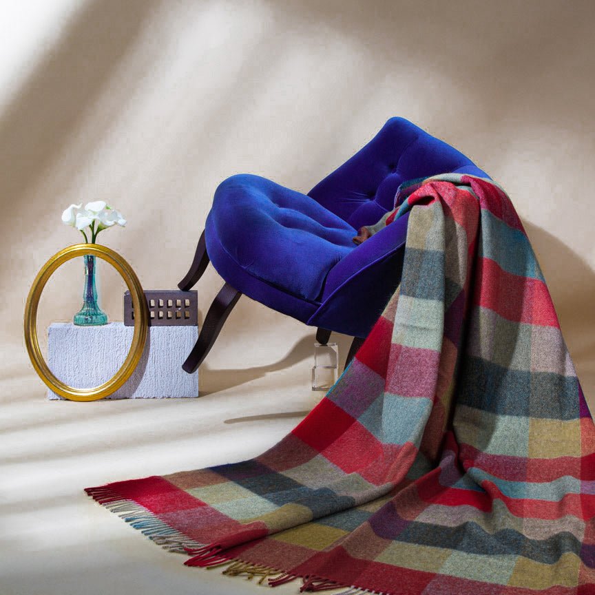 Wonderland - Alpaca & Merino Lambswool Blanket - Bright Coloured Checks - Heating & Plumbing London - Throw