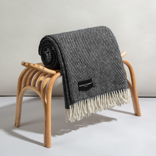 Evening Tales - Soft Pure New Wool Blanket - Contemporary Weave - Black 864