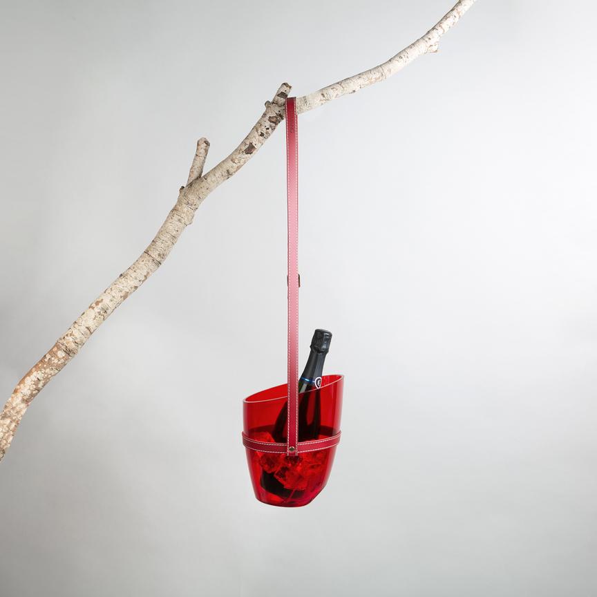 Transparent red wine cooler with hanging strap