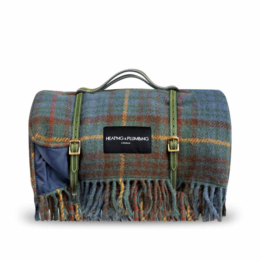 Classic design for these wool picnic throw with waterproof backing