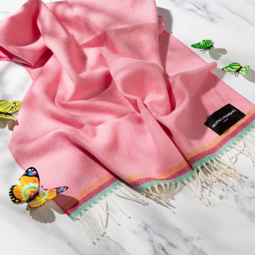 flamingo pink kids blanket with white tassels 